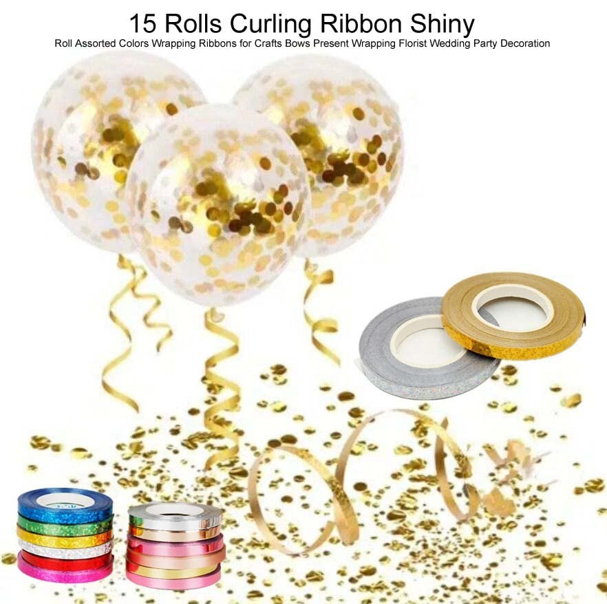 10 Rolls Curling Ribbon Shiny Metallic Balloon String Roll Assorted Colors Wrapping Ribbons for Crafts Bows Present Wrapping Florist Wedding Party Decoration,1/5 " Wide,11 Yards Per Roll