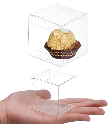 Yesland 100 Pcs Clear Favor Boxes - 2 x 2 x 2 Inch Small Transparent Gift Boxes Individual Macaron Box - Chocolate Bomb Packaging for Wedding, Party, Baby Shower Favors, Bridal Shower