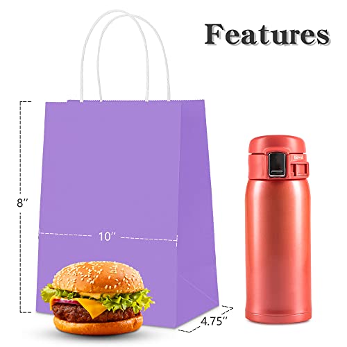 HaiQuan Purple Kraft Paper Bags with Handles, 25PCS 8 x 4.75 x 10 inchs, Gift Bags Gift Wrap Bags, Bulk Gift Bags for Shopping, Packaging, Wedding, Retail, Party, Gifts