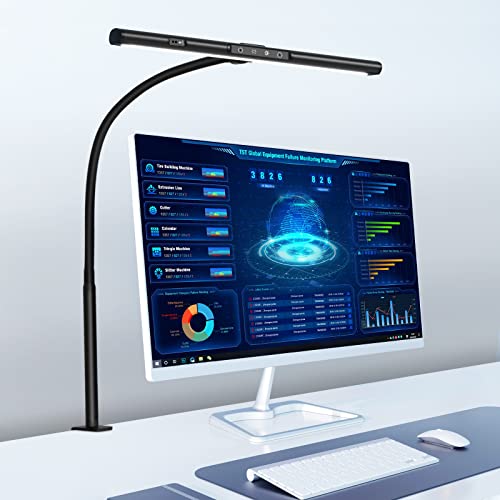 EYOCEAN Desk Lamp, LED Desk Lamp with Clamp Adjustable Brightness & Color Temperature, Architect Desk Lamp Eye-Caring, Gesture Sensing Desk Light with Flexible Gooseneck& Timer for Home Office, 12W