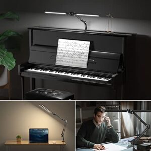 CHICLEW LED Desk Lamp for Home Office, 24W Swing Arm Double-Head Table Lamps, 3 Colors Lighting & Stepless Dimming Architect Reading Desk Light, Adjustable Eye-Caring Clamp Light for Study Relax Work