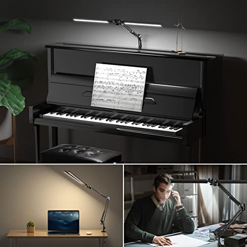 CHICLEW LED Desk Lamp for Home Office, 24W Swing Arm Double-Head Table Lamps, 3 Colors Lighting & Stepless Dimming Architect Reading Desk Light, Adjustable Eye-Caring Clamp Light for Study Relax Work