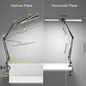 CHICLEW LED Desk Lamp for Home Office, 24W Swing Arm Double-Head Table Lamps, 3 Colors Lighting & Stepless Dimming Architect Reading Desk Light, Adjustable Eye-Caring Clamp Light for Study Relax Work