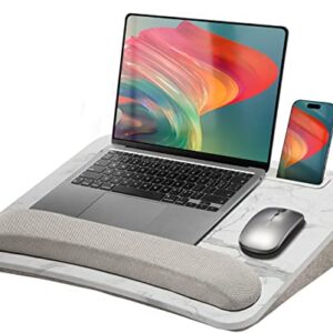 HUANUO Lap Laptop Desk - Portable Lap Desk with Pillow Cushion, Fits up to 15.6 inch Laptop, with Anti-Slip Strip & Storage Function for Home Office Students Use as Computer Laptop Stand - Marble