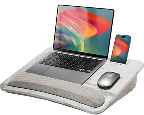 HUANUO Lap Laptop Desk - Portable Lap Desk with Pillow Cushion, Fits up to 15.6 inch Laptop, with Anti-Slip Strip & Storage Function for Home Office Students Use as Computer Laptop Stand - Marble