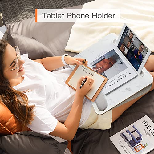 HUANUO Lap Laptop Desk - Portable Lap Desk with Pillow Cushion, Fits up to 15.6 inch Laptop, with Anti-Slip Strip & Storage Function for Home Office Students Use as Computer Laptop Stand - Marble