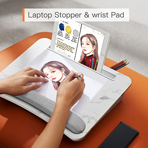 HUANUO Lap Laptop Desk - Portable Lap Desk with Pillow Cushion, Fits up to 15.6 inch Laptop, with Anti-Slip Strip & Storage Function for Home Office Students Use as Computer Laptop Stand - Marble