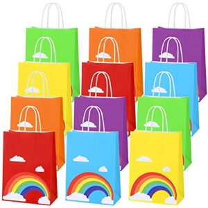 aodaer 24 pieces rainbow party treat bags craft gift bags with handles colorful candy paper bags 6.3 x 3.1 x 8.7 inches for celebration, wedding, birthday