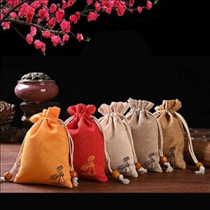 NHW 15 pieces of 3.9 inches x 5.5 inches mixed lining drawstring linen gift bags lotus pattern jewelry bags can be used for DIY crafts wedding supplies candy bags and party supplies (red)