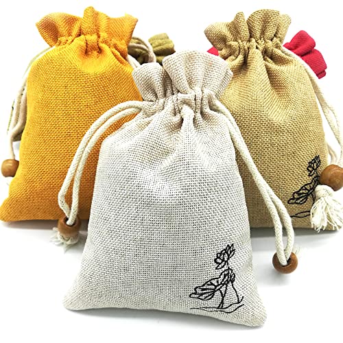 NHW 15 pieces of 3.9 inches x 5.5 inches mixed lining drawstring linen gift bags lotus pattern jewelry bags can be used for DIY crafts wedding supplies candy bags and party supplies (red)