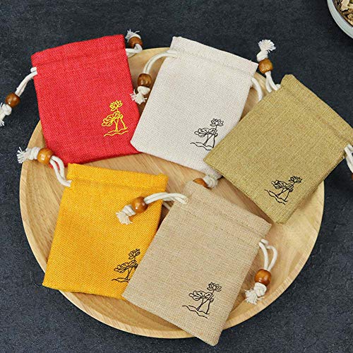 NHW 15 pieces of 3.9 inches x 5.5 inches mixed lining drawstring linen gift bags lotus pattern jewelry bags can be used for DIY crafts wedding supplies candy bags and party supplies (red)