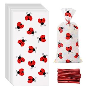 lecpeting 100 pcs ladybug treat bags ladybug cellophane candy bags plastic goodie storage bags ladybug party favor bags with twist ties for ladybug theme birthday party supplies