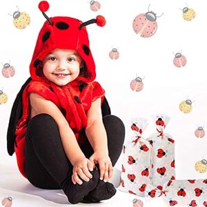 Lecpeting 100 Pcs Ladybug Treat Bags Ladybug Cellophane Candy Bags Plastic Goodie Storage Bags Ladybug Party Favor Bags with Twist Ties for Ladybug Theme Birthday Party Supplies