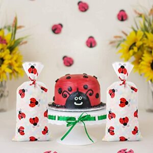 Lecpeting 100 Pcs Ladybug Treat Bags Ladybug Cellophane Candy Bags Plastic Goodie Storage Bags Ladybug Party Favor Bags with Twist Ties for Ladybug Theme Birthday Party Supplies