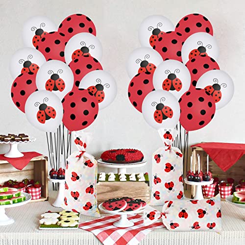 Lecpeting 100 Pcs Ladybug Treat Bags Ladybug Cellophane Candy Bags Plastic Goodie Storage Bags Ladybug Party Favor Bags with Twist Ties for Ladybug Theme Birthday Party Supplies