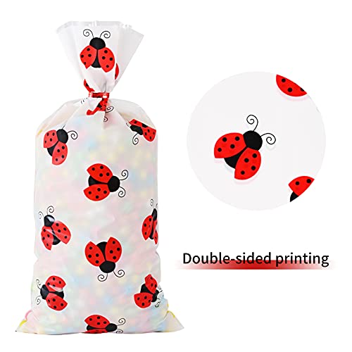 Lecpeting 100 Pcs Ladybug Treat Bags Ladybug Cellophane Candy Bags Plastic Goodie Storage Bags Ladybug Party Favor Bags with Twist Ties for Ladybug Theme Birthday Party Supplies