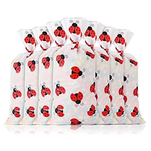 Lecpeting 100 Pcs Ladybug Treat Bags Ladybug Cellophane Candy Bags Plastic Goodie Storage Bags Ladybug Party Favor Bags with Twist Ties for Ladybug Theme Birthday Party Supplies