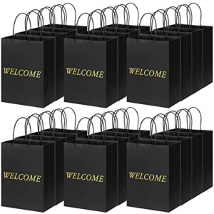 100 pcs welcome gift bags bulk, 5.9 x 3.1 x 8.1 inch black kraft welcome wedding bags welcome paper bag with handles for wedding welcome hotel guest bags, retail shopping, birthday party supplies