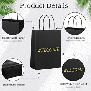 100 Pcs Welcome Gift Bags Bulk, 5.9 x 3.1 x 8.1 Inch Black Kraft Welcome Wedding Bags Welcome Paper Bag with Handles for Wedding Welcome Hotel Guest Bags, Retail Shopping, Birthday Party Supplies