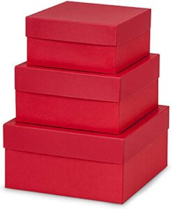 made in usa recycled paper kraft boxes – 6.25”, 7.25” & 8.25” – nested squared boxes with lids (large set of 3 – wild cherry red)