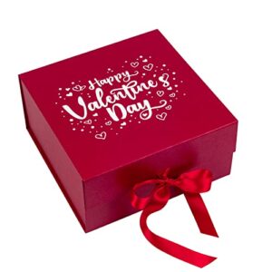 wrapaholic 1 pcs 8x8x4 inches red happy valentine’s day gift box with satin ribbon, collapsible gift box with magnetic closure and 2 pcs white tissue paper, perfect for valentine’s day gift wrap