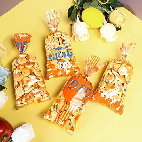 100Pcs Graduation Party Decorations Cellophane Bags - Graduation Gifts Cellophane Treat Bags with Ties, 11"x5" Graduation Decor Clear Cellophane Bags for Graduation Party Decorations Supplies (Orange)