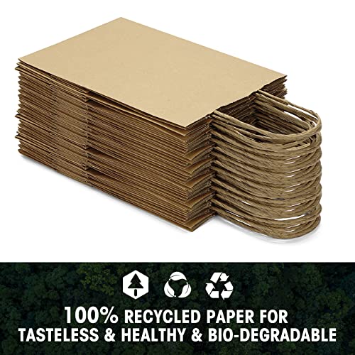 Uinicor Gift Bags Bulk 100Pcs Brown Paper Bags With Handles 5.25x3.75x8 Paper Bags for Business,Shopping,Retail,Party Favor,Wedding,Birthday Gift Bag