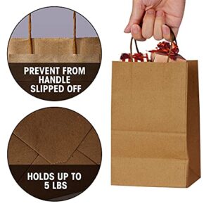 Uinicor Gift Bags Bulk 100Pcs Brown Paper Bags With Handles 5.25x3.75x8 Paper Bags for Business,Shopping,Retail,Party Favor,Wedding,Birthday Gift Bag