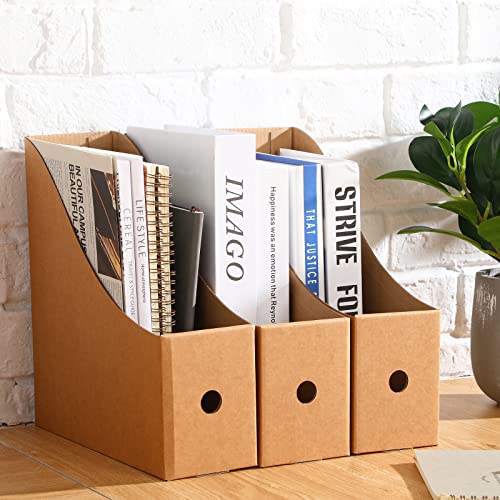 24 Pcs Magazine Holder Magazine File Holder Paper Folder Document Magazine Organizer Desk Magazine Storage Box Cardboard Book Bins for School Office Desk Supplies, 10.6 x 10.2 x 3.5 Inch（Brown）