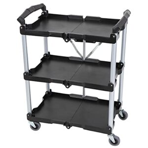 bisupply fold up rolling cart – 3 tier push cart collapsible utility carts with wheels for office, warehouse, and home