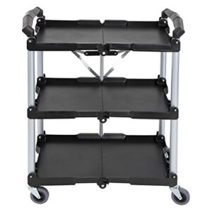 BISupply Fold Up Rolling Cart - 3 Tier Push Cart Collapsible Utility Carts with Wheels for Office, Warehouse, and Home