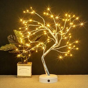 lake industries 20″ led firefly tree lights | bonsai – bedroom, desk top, table lamp decoration | usb/battery operated | touch switch | diy adjustable branches | home party holiday | warm lighting