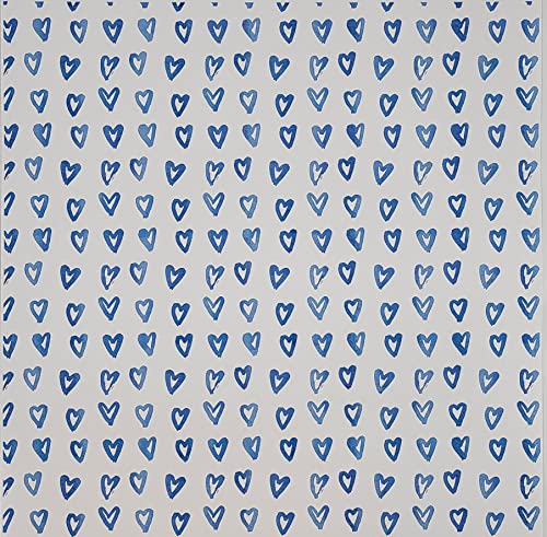Blue Watercolor Hearts on White Gift Wrapping Paper - 24"x10'
