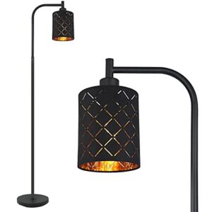 industrial floor lamps for living room, modern standing lamps for bedroom with 6w led bulb, foot switch, farmhouse floor lamp with decorative lampshade, metal tall stand up light, vintage lamp, black
