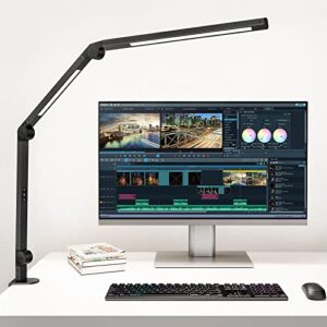 eppiebasic led desk lamp with clamp,[dual light source] desk light for home office, dimmable & 4-color modes table lamp, eye care office lighting with memory & timer for monitor work study reading