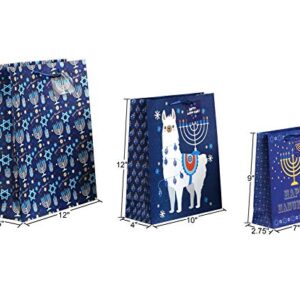Iconikal Hanukkah Gift Bag Set, 16 Bags 3 Sizes, 32 Sheets of Tissue Paper