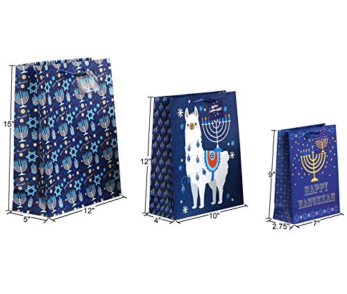 Iconikal Hanukkah Gift Bag Set, 16 Bags 3 Sizes, 32 Sheets of Tissue Paper