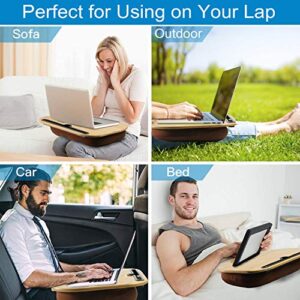 VLOXO Lap Desk with Cushion Portable Laptop Stand with Pillow, 3 in 1 Lap Desk Phone Holder, Desk Tray with Slot & Anti-Slip Strip, Support up to 14 Inch Laptop - Brown