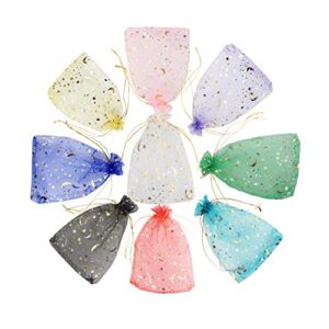 100 mixed organza jewelry gift pouch candy pouch multi drawstring wedding favor bags oz8h (3.5×4.7 inch, moon star)