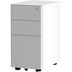 yitahome 3-drawer metal filing cabinet office drawers with keys, compact slim portable file cabinet, pre-built office storage cabinet for a4/letter/legal (gray and white)