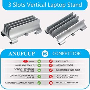 Vertical Laptop Stand[Upgrade Version],3 Slots Space-Saving Desktop Stand Holder with Adjustable Dock Size, Fits All MacBook/Samsung/HP/Phone/Chromebook/Surface/Dell/Gaming Laptops -Silver