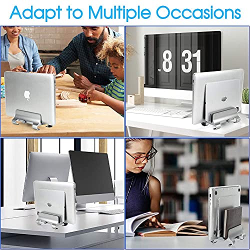 Vertical Laptop Stand[Upgrade Version],3 Slots Space-Saving Desktop Stand Holder with Adjustable Dock Size, Fits All MacBook/Samsung/HP/Phone/Chromebook/Surface/Dell/Gaming Laptops -Silver
