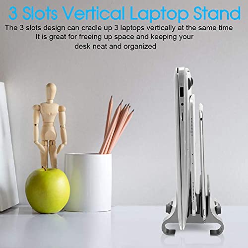 Vertical Laptop Stand[Upgrade Version],3 Slots Space-Saving Desktop Stand Holder with Adjustable Dock Size, Fits All MacBook/Samsung/HP/Phone/Chromebook/Surface/Dell/Gaming Laptops -Silver