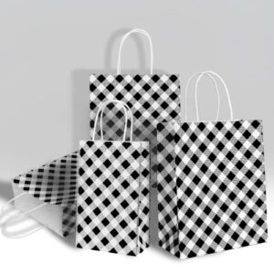 ECOHOLA Black Gingham Gift Bags, 16 Pieces Kraft Paper Bags Black White Christmas Buffalo Plaid Bags Goodie Bags Party Favor Bags with Handles for Christmas, Birthday Party Supplies, 10x8x4 Inches