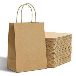 brown kraft paper bags 50pcs 8 x 4.75 x 10 inches haiquan paper bags with handles gift bags for shopping, wedding, retail, party