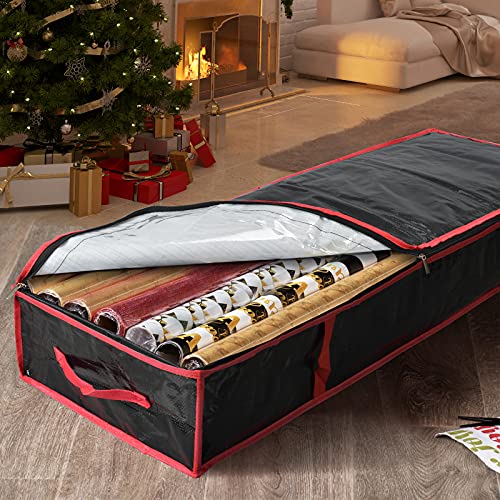 BoxLegend Wrapping Paper Storage Container – Fits up to 20 Rolls 1 3/8” Diam. - Underbed Gift Wrap Organizer Bags, Wrapping Paper Rolls, Ribbon, and Bows - Under Bed