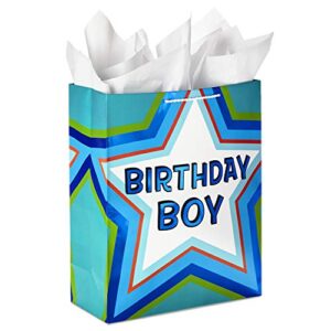 hallmark 15″ extra large birthday gift bag with tissue paper (“birthday boy” green and blue star)