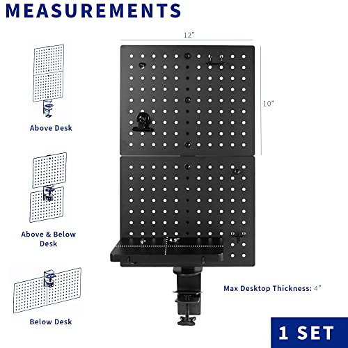 VIVO Steel Clamp-on Desk Pegboard, 12 x 20 inch Privacy Panel, Magnetic Peg Board, Office Accessory Organizer, Above or Under Desk Placement, Black, PP-DK12B