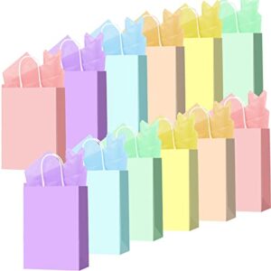 larcenciel 12 pcs gift bags with tissue paper, 6 colors paper bags with handles, rainbow party favor bags candy bags treat bags goodie bags for party, gift wraps, birthday, wedding,baby shower (small)