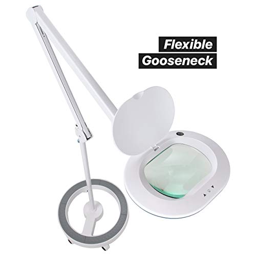 Brightech LightView Pro Magnifying Glass with Stand and Light – Magnifying Floor Lamp with 6-Wheels on a Sturdy Base for Facials – LED Work Light with XL Magnifying Glass for Crafts and Projects